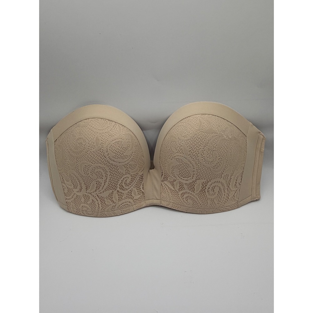 Delimira Strapless Bra Women 40C Beige Lace Padded Underwire H097